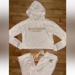 NEW! NWT JUICY COUTURE Plush Fleece Logo Hoodie & Pant Set White Ivory Size S
